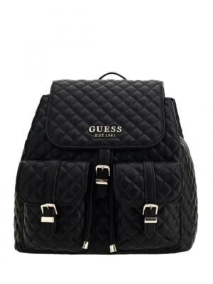 Guess, Adam Flap, Ecological leather, Textile Backpack, Black, For Women