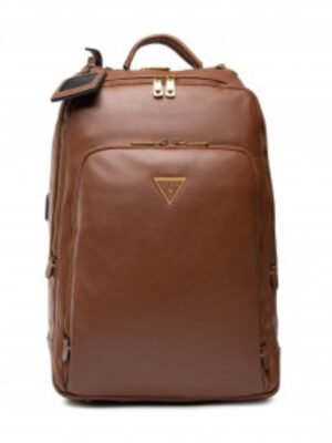 Guess, Scala, Synthetic Leather, Textile Backpack, Brown, For Men, 27.5 x 42.5 x 13 cm
