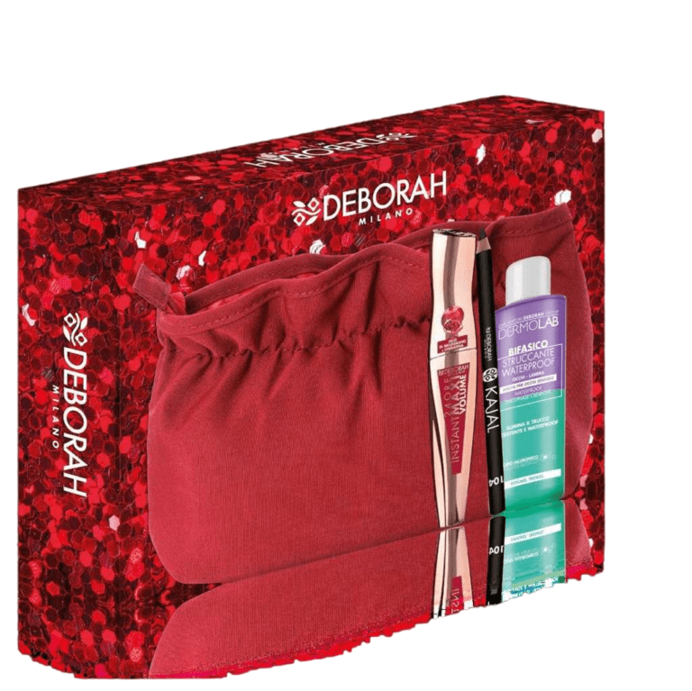 set-deborah-dermolab-bifasico-hyaluronic-acid-makeup-remover-lotion-150-ml-deborah-kajal-eye-pencil-104-black-1-5-g-instant-maxi-waterproof-volumizing-mascara-black-14-ml-makeup-bag-red-1700119365