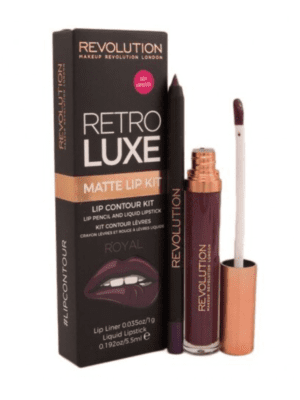 Set Makeup Revolution: Retro Luxe, Matte, Liquid Lipstick, Royal, 5.5 ml + Retro Luxe, Lip Liner, Royal, 1 g